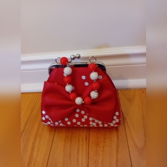 2008 Y2K RARE Kids Disney Paris Minnie Mouse Small‎ Clutch Purse Beaded Strap - Picture 3 of 5